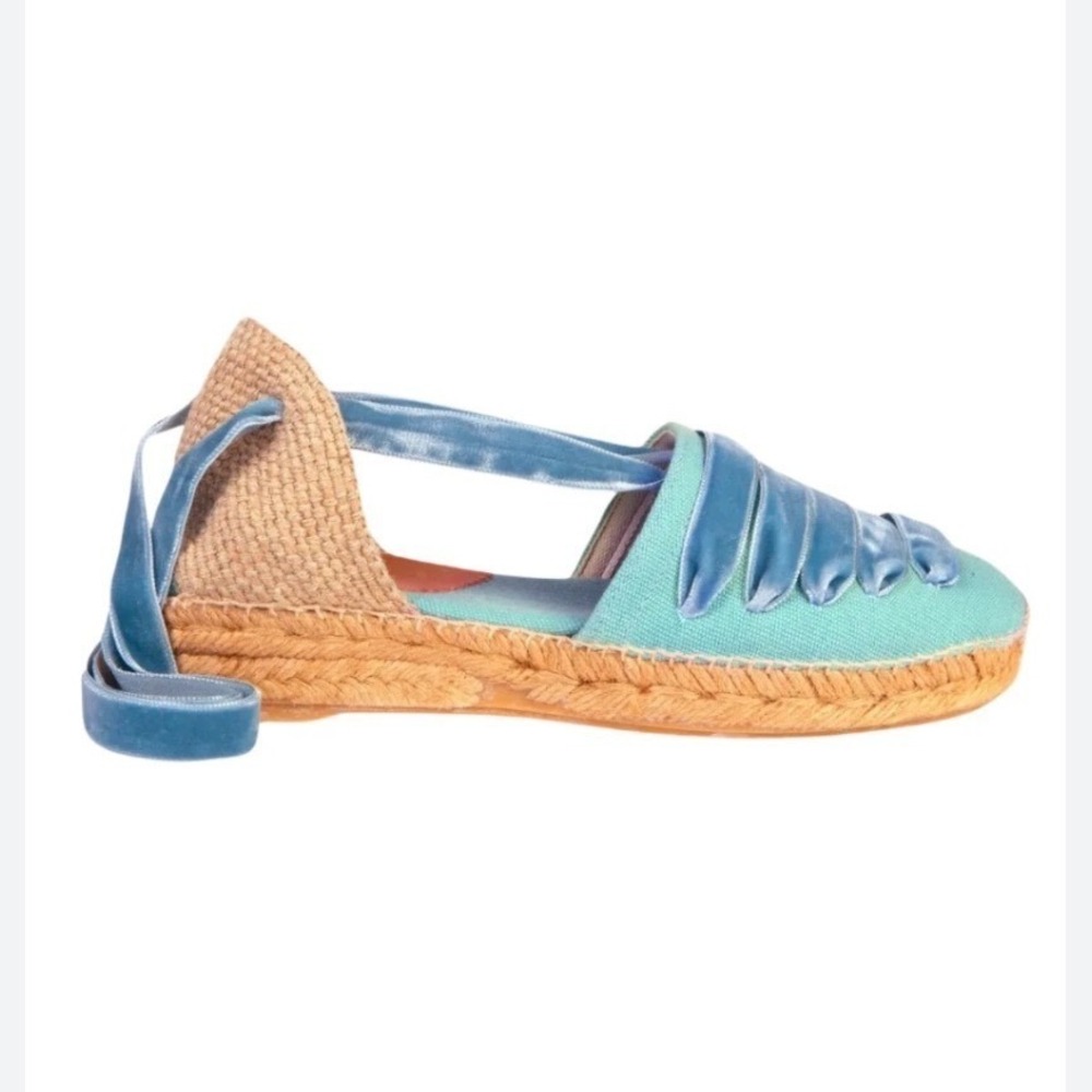 Penelope Chilvers Low Valenciana Dali‎ Espadrilles Sky/Blue Velvet Anthropologie - Picture 2 of 13